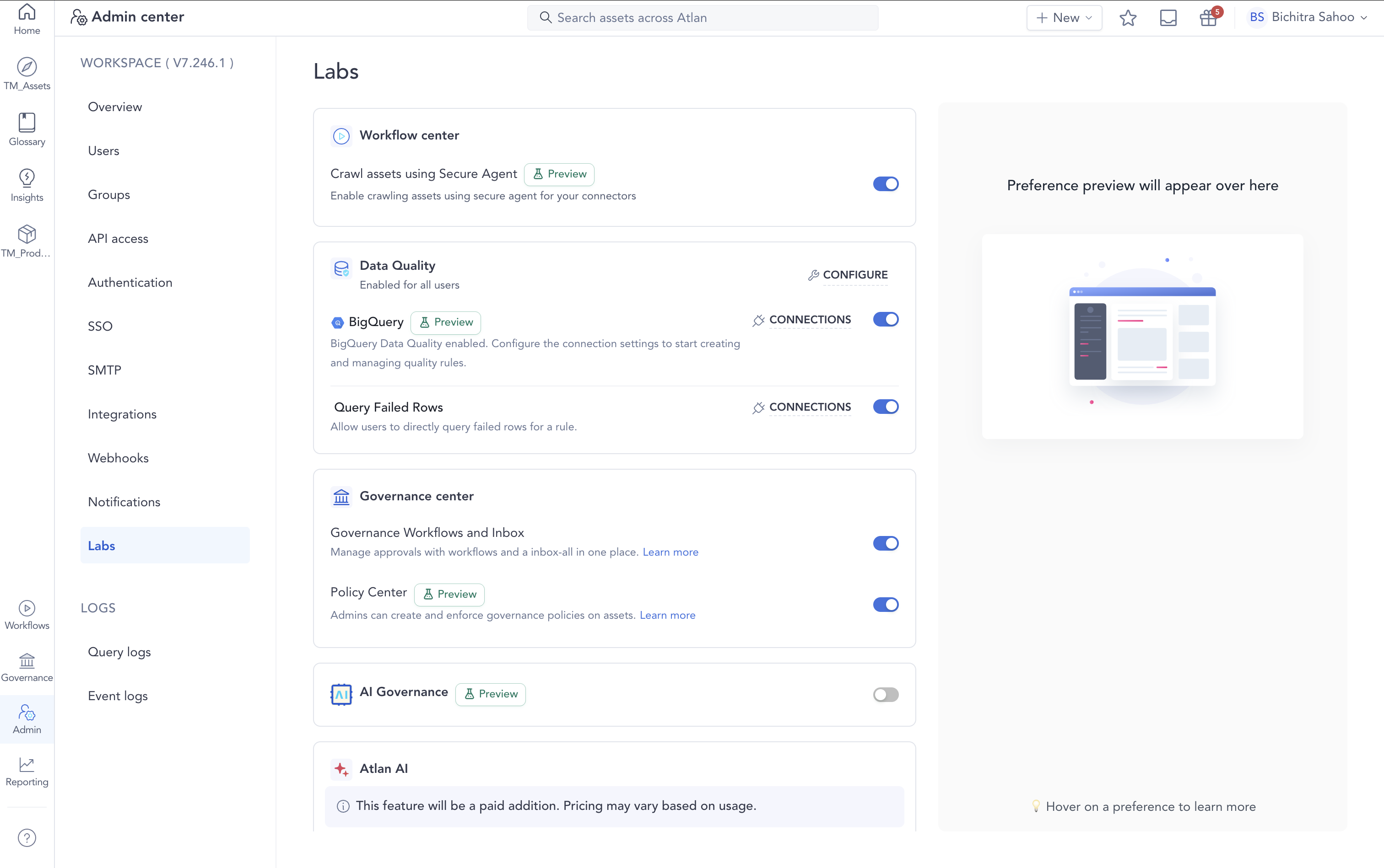 Enable Toggle for BigQuery