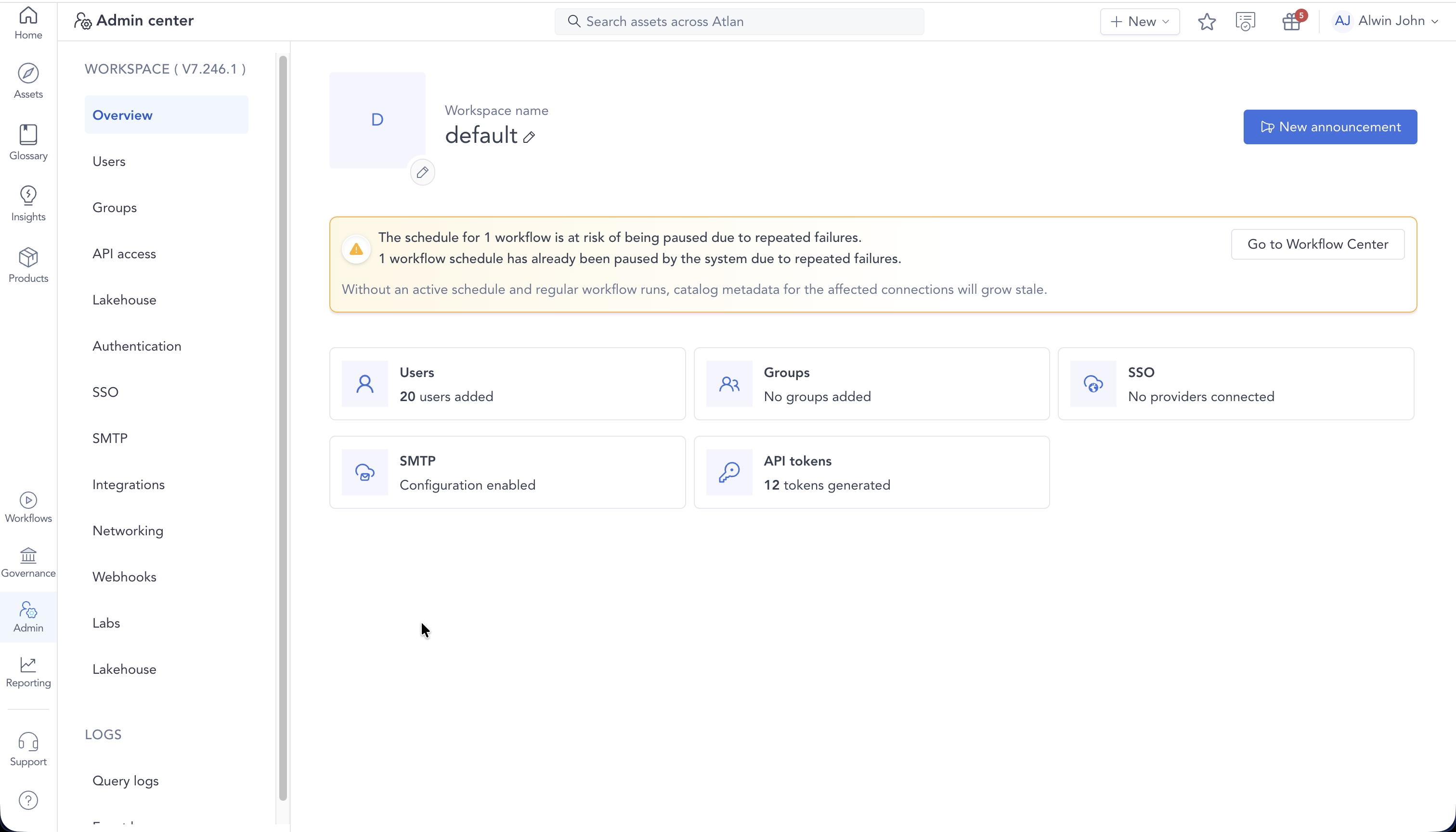 Workflow health banner in the Admin center