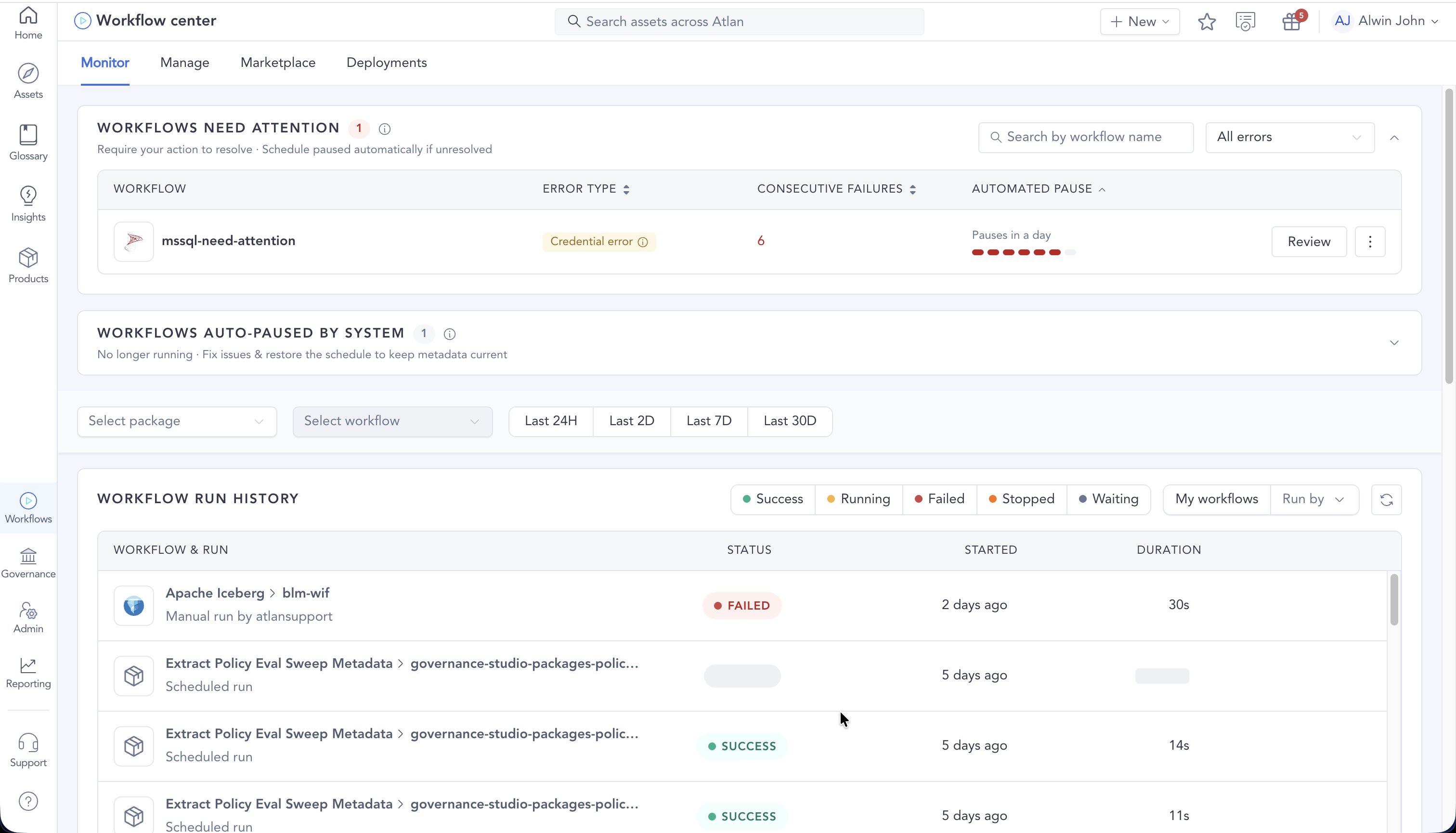 Workflows that need attention